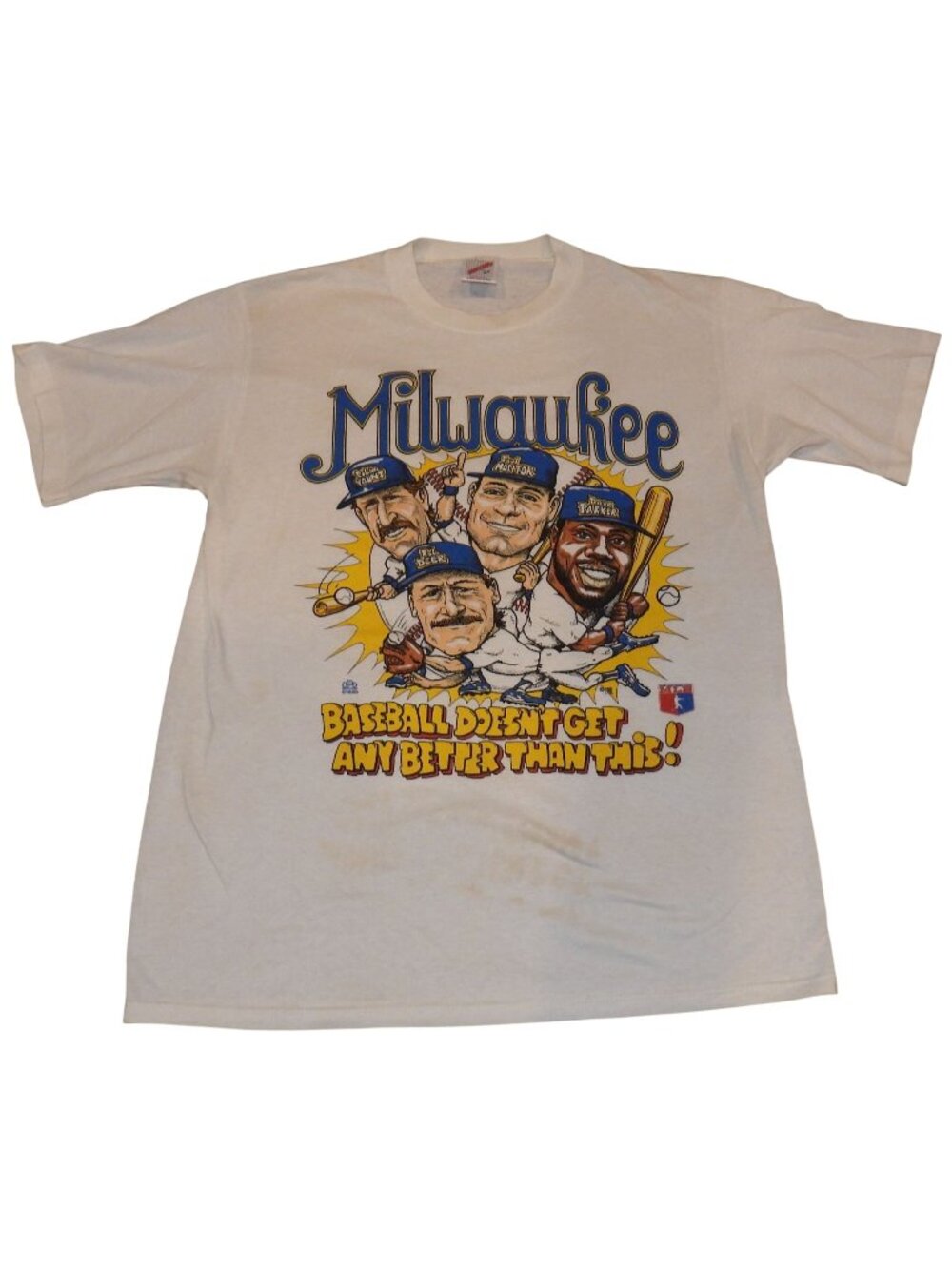 Vintage 1990 Milwaukee Brewers Team Caricature T-shirt Large Robin Yount Deer